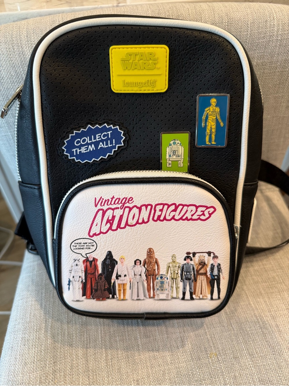 Loungefly Black and White Star Wars Vintage Action Figures Mini Backpack